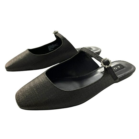 Aqua Black Square-Toe Woven Flats Rhinestone Buckle Strap Size 7.5 NEW - Picture 3 of 7